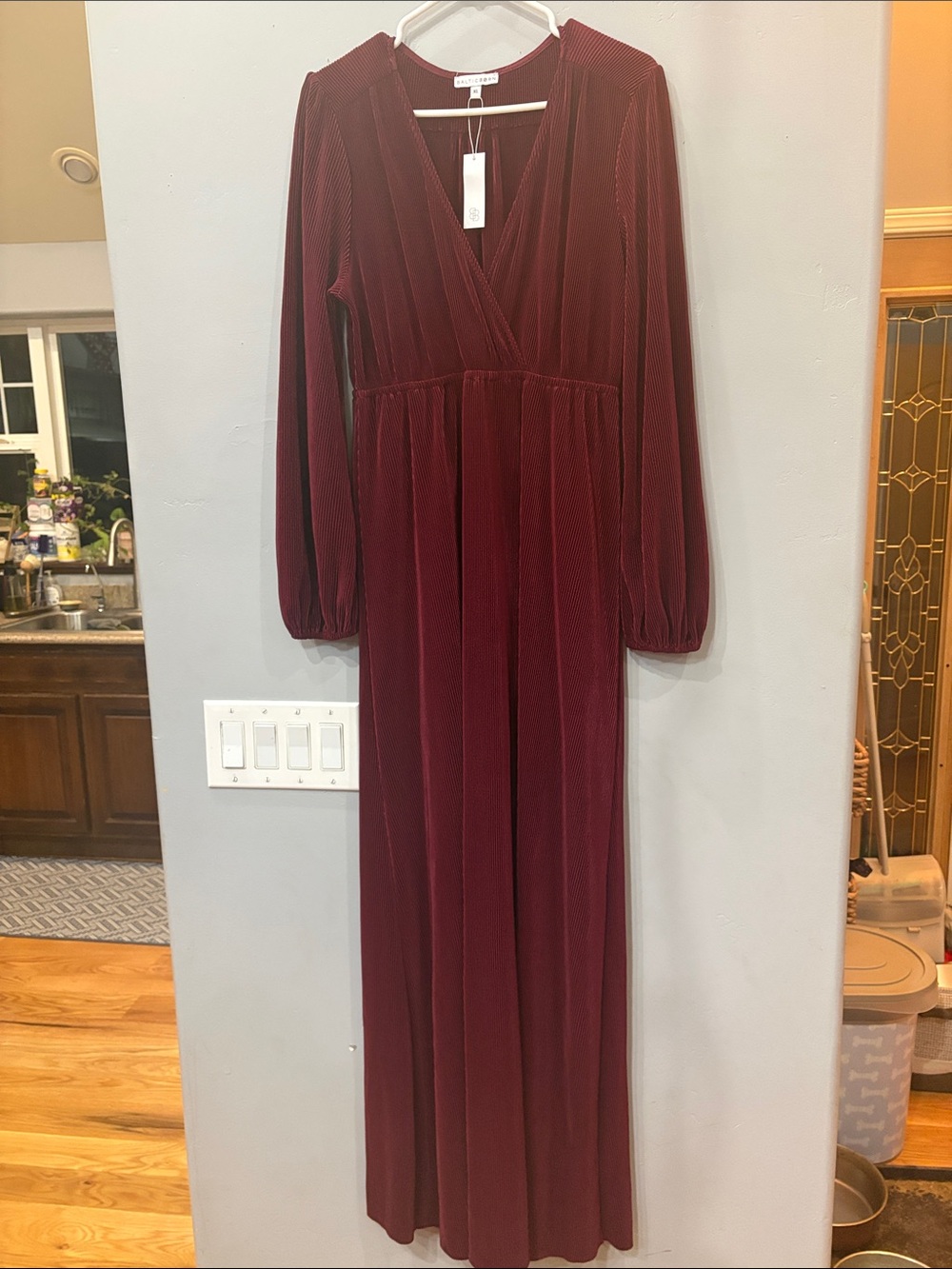 NWT Baltic Born XL Burgundy Velvet Surplice Maxi Dress Long Sleeve